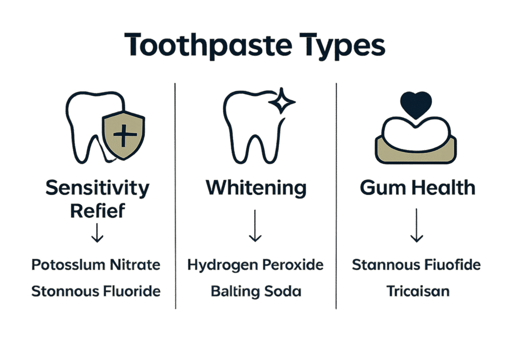 Infographic: Which Toothpaste Type is Best for You? 1763339818184 Infographic comparing toothpaste types for different oral needs. zEH DdsGzKcYpC5fifqmC