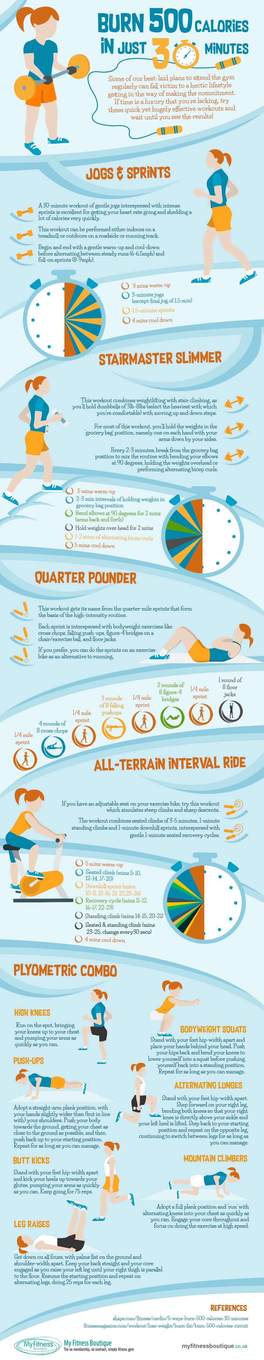 TRAINER TIPS: Burn 500 Calories a day in Just 30 Minutes (Infographic) TRAINER TIPS: Burn 500 Calories a day in Just 30 Minutes (Infographic)